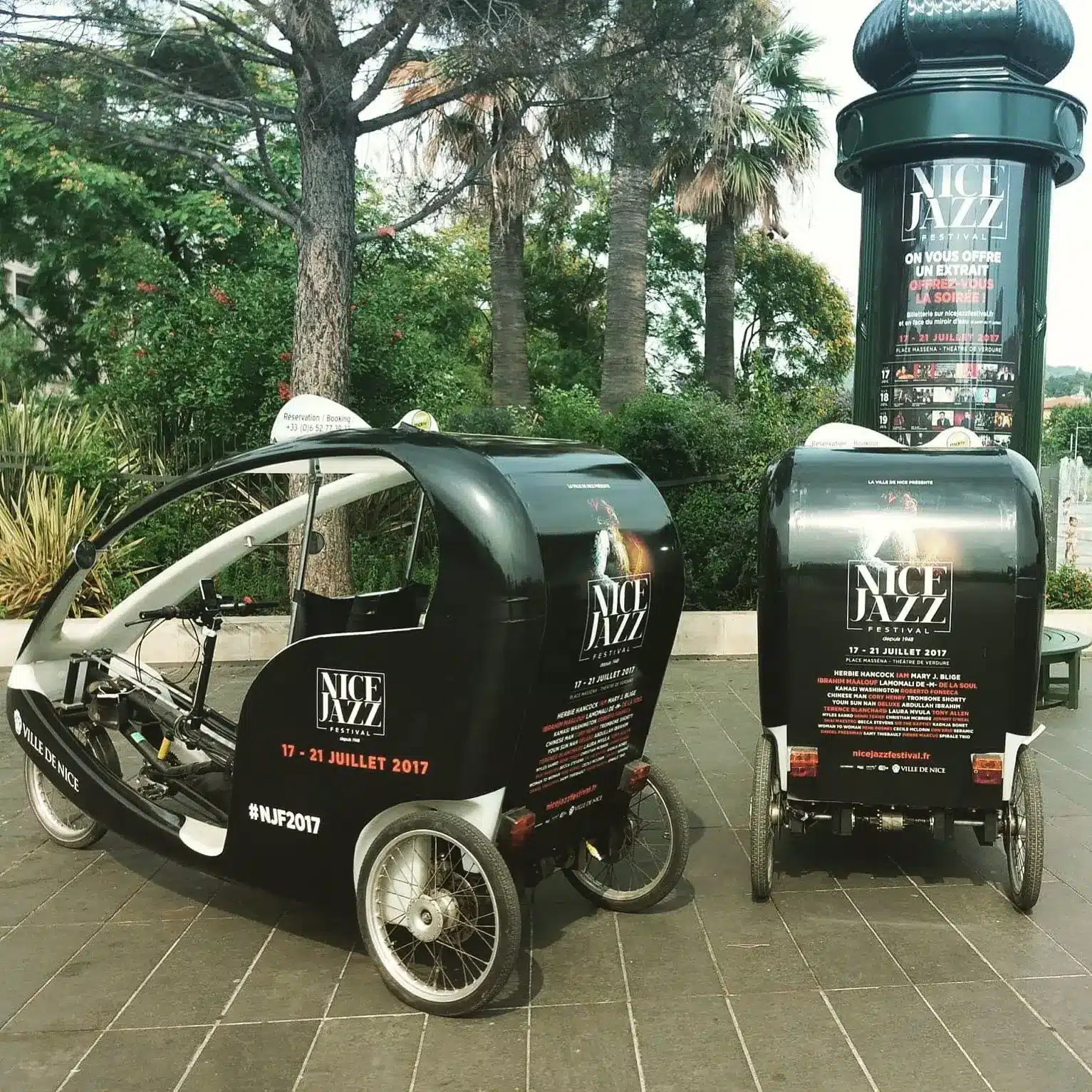 street marketing Jazz Festival Nice 2026 — vélotaxi Moovypub zones piétonnes